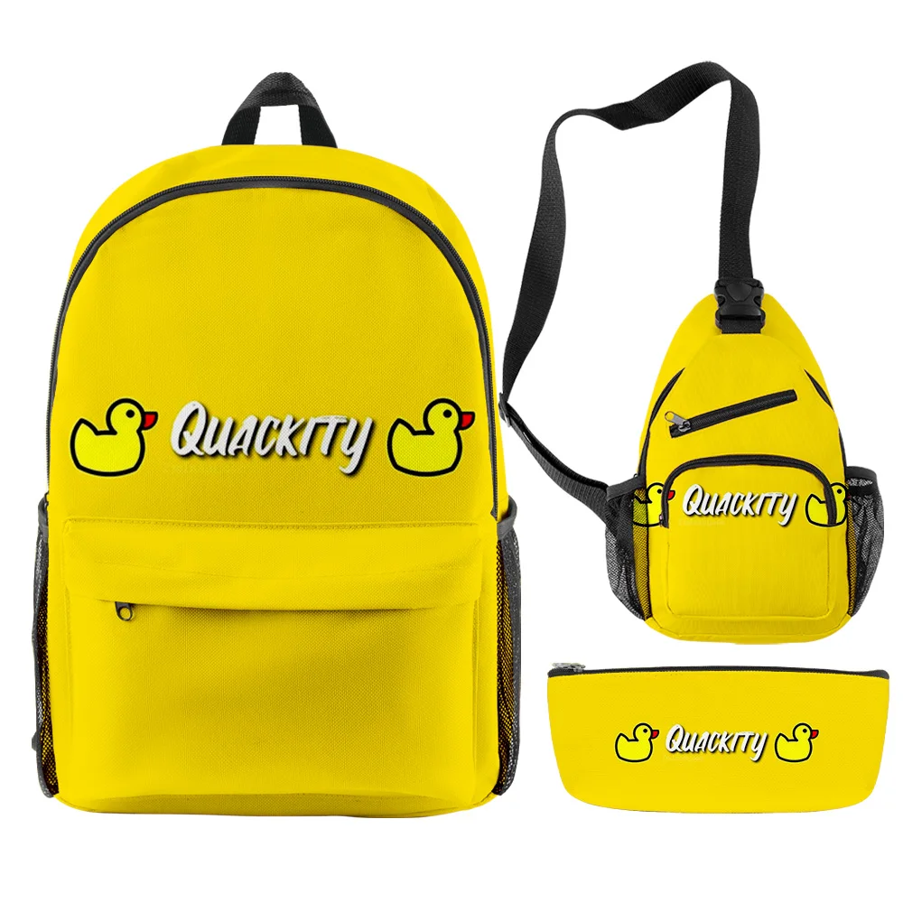 Classic Novelty Peculiar Cool Quackity duck 3D Print 3pcs/Set pupil School Bags Travel Laptop Backpack Chest Bag Pencil Case