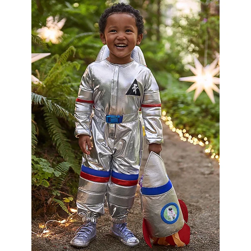 

Boy's Cartoon Astronaut Cosplay Costume, Halloween Dress Up One-piece Jumpsuit & Hat, Dress Up Outfit For Carnival Party