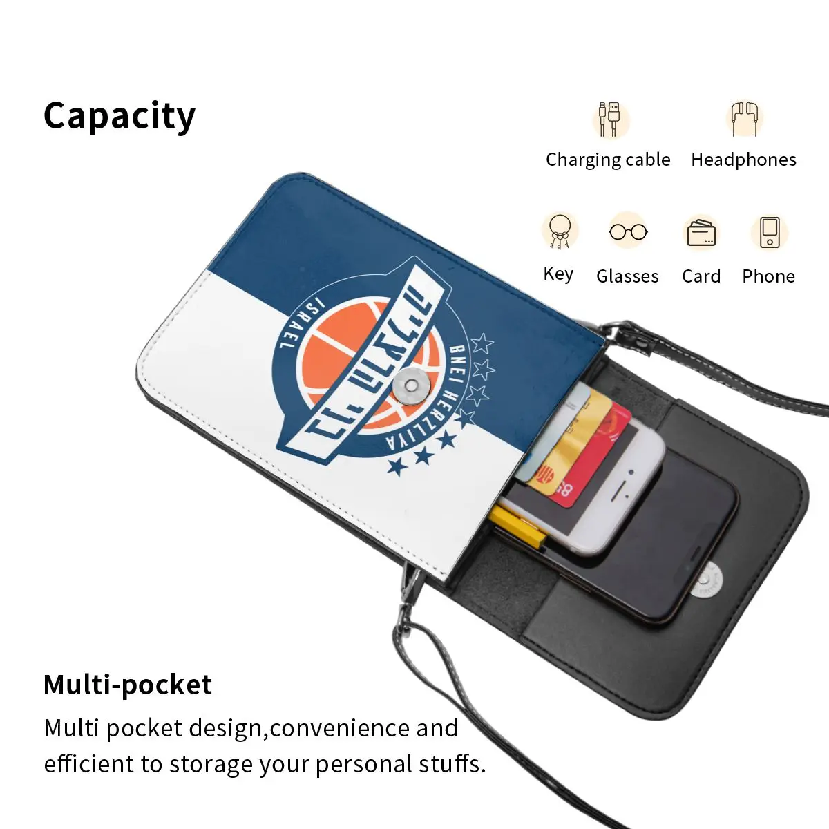 Bnei Herzliya Basketball Crossbody Wallet Cell Phone Bag Shoulder Bag Cell Phone Purse Adjustable Strap