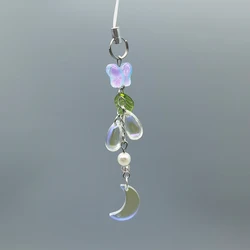 Cute Butterfly Moon Phone Charm Keychain Strap Water Droplet Phone Case Pendant Cellphone Lanyard for IPhone Accessory