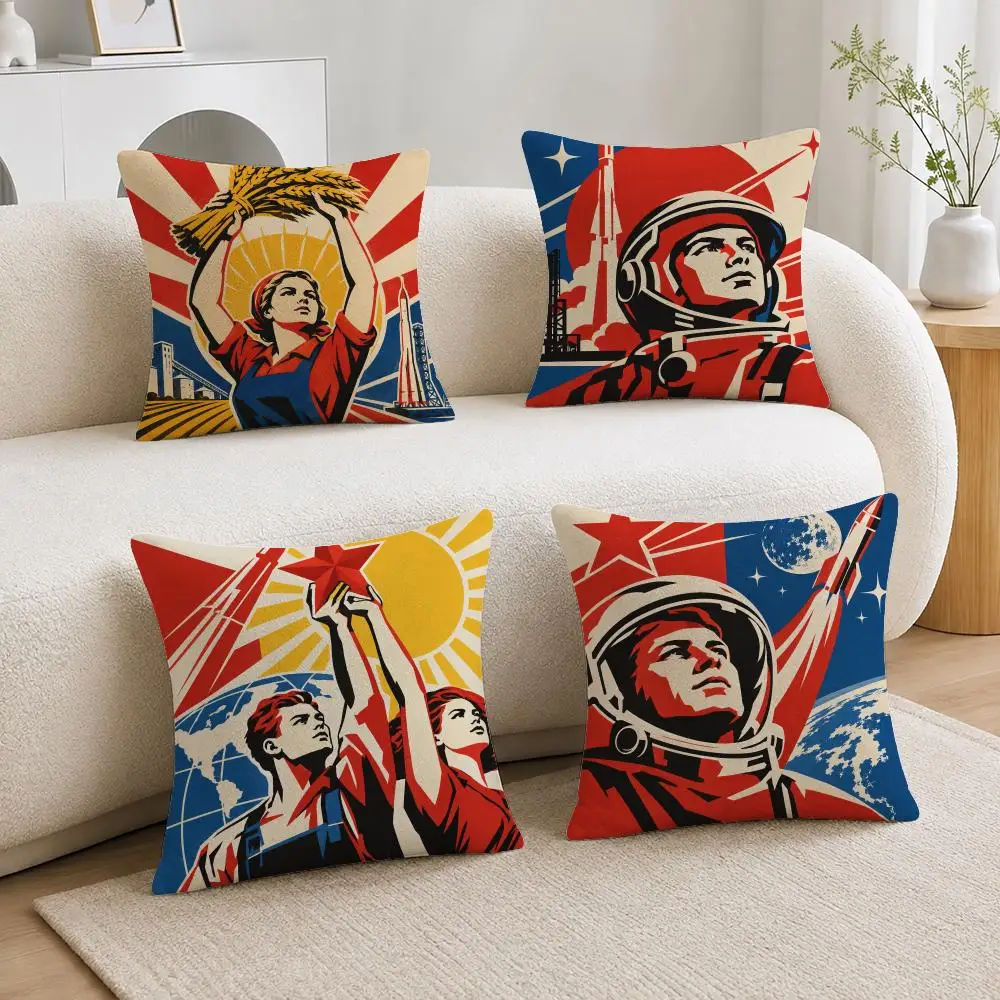 Art Vintage Soviet Print Cushion Cover Soft Short Plush Throw Pillowcase Sofa Bedroom Home Decor Holiday Gift
