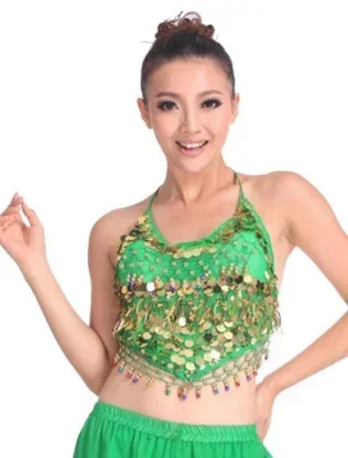 Costume de danse du ventre sexy pour femmes, haut bandage à paillettes, soutien-gorge, vêtements perforés, 11 couleurs disponibles, t-shirts en Y, vente chaude