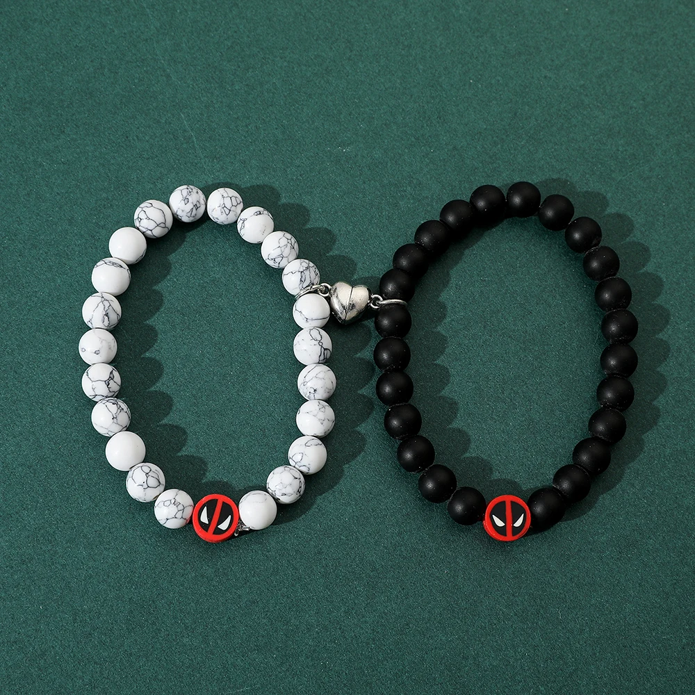 2Pcs/Set Natural Stone Beaded Heart Magnet Attraction Couple Bracelets For Women Men Deadpool Love Relationship Bracelet Jewelry