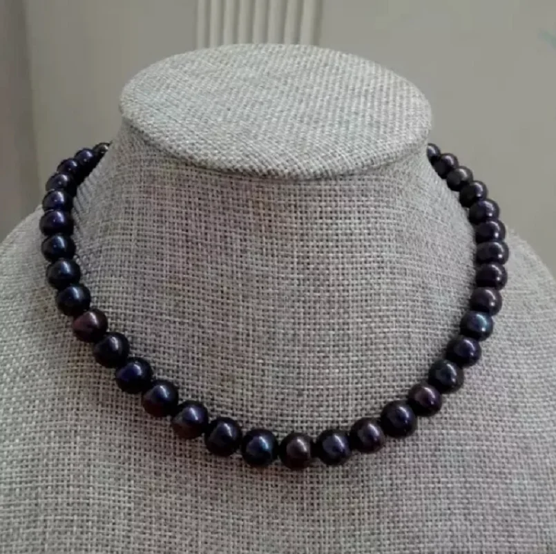 

Beautiful AAA 8-9mm Natural Tahitian Black Round Pearl Necklace 14k18inch