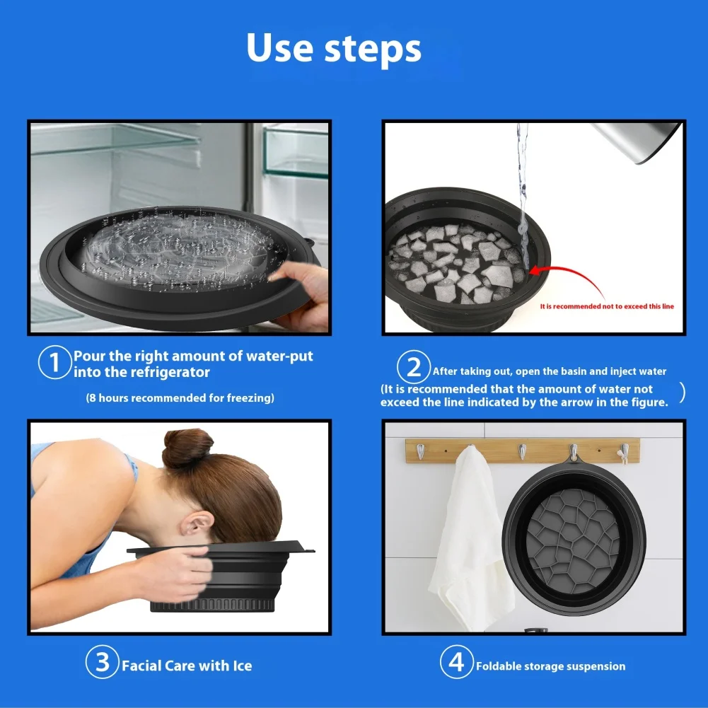 ซิลิโคนพับได้ Face Ice Bath ชามนํากลับมาใช้ใหม่พับอ่างล้างหน้าในครัวเรือน Ice Wash ชามห้องน้ํา Skin Care เครื่องมือ
