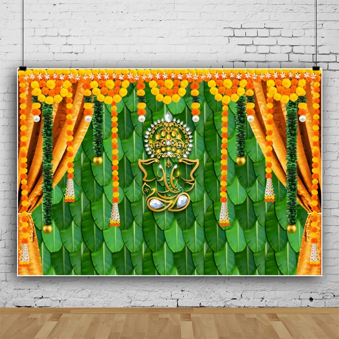 Indian Hindu Pooja Wedding Decoration Backdrop Cloth India Navratri Regal Traditional Curtains Photos Background for Photography