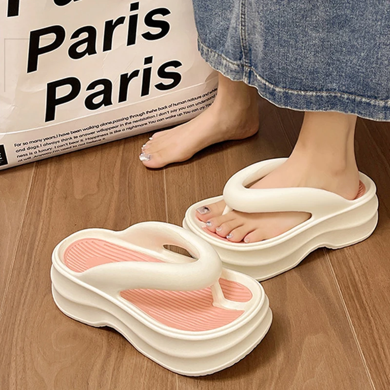 2024 Flip Flops Woman EVA Outdoor Platform Non-slip Flip Flops Simplicity Comfort Cloud Slippers Korean Beach House Shoes