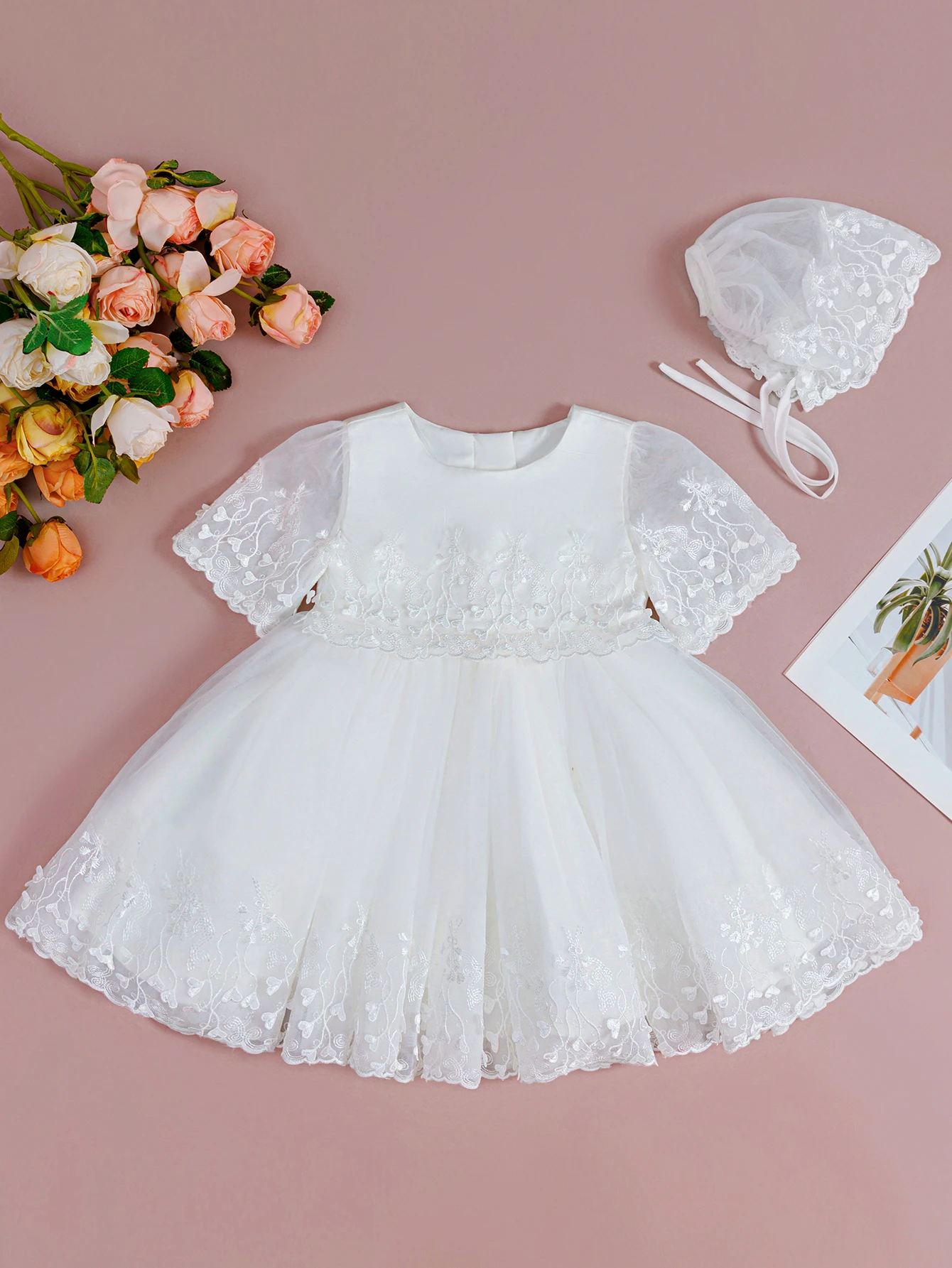 

Белое крестильное платье для малышей 0-2 лет, кружевное мини-платье с пышной вуалью для дня рождения