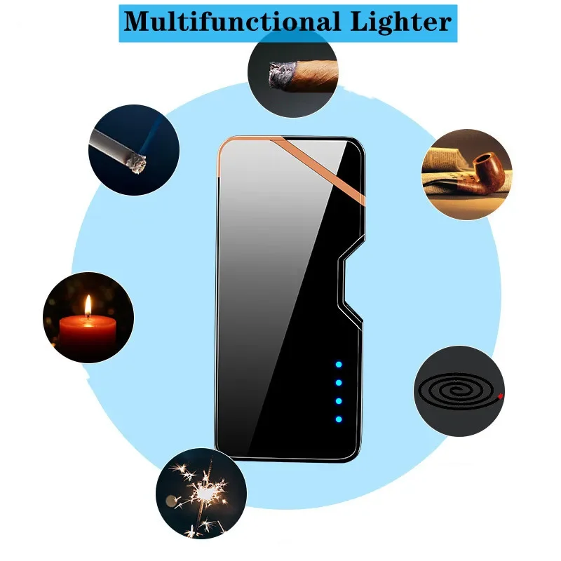 Laser Induction Electric Double Arc USB Lighter Outdoor Windproof Metal Pulse Plasma Lighter LED Power Display Men\'s Gift