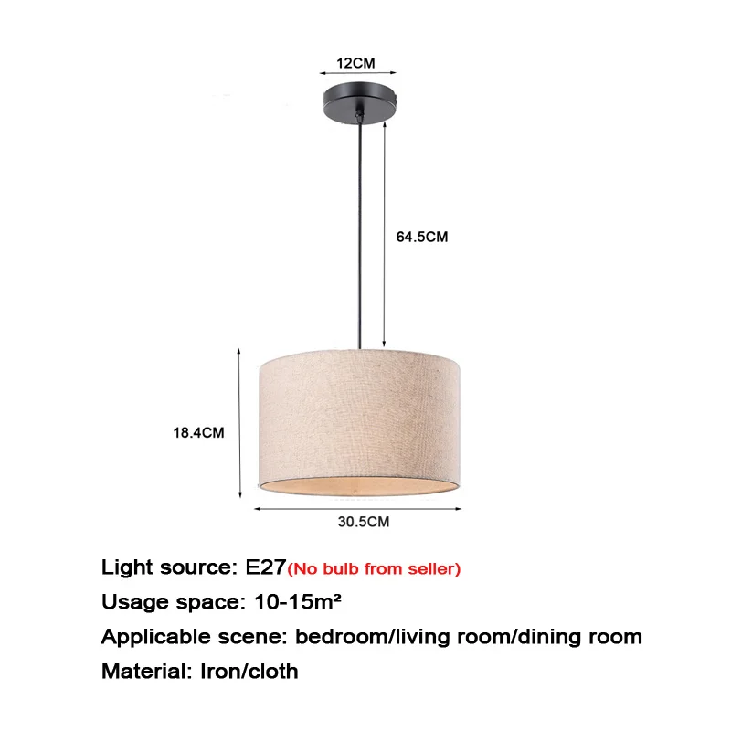 Nordic Modern Linen Chandelier round Lighting for Dining Room Living Room Bedroom Study Bar - American Country Style