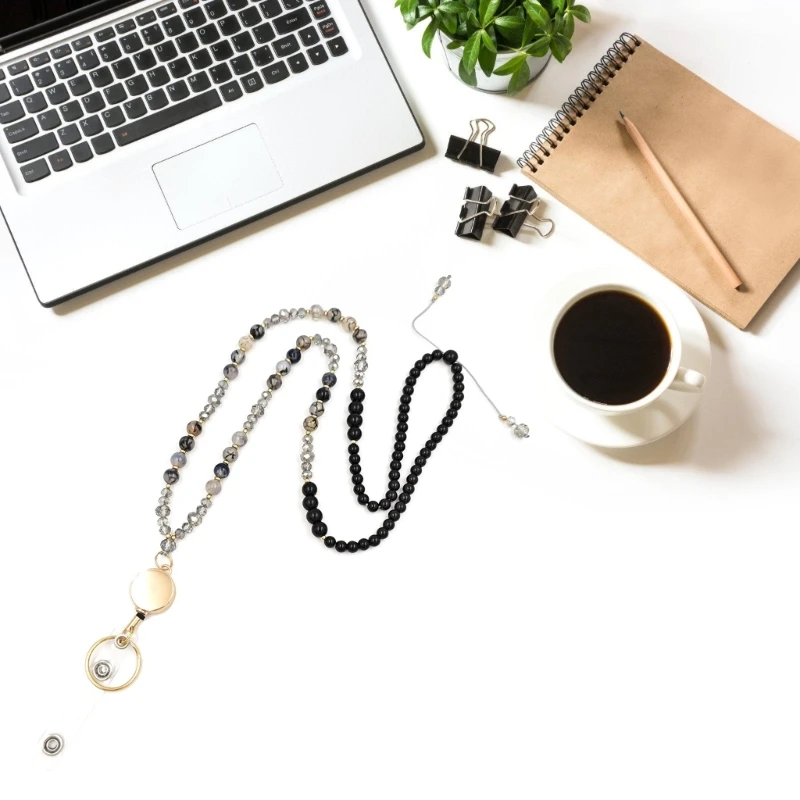 Natural Stone Beads Lanyard Necklace For Key And Badge Card Holder Retractable Lanyard Eyeglass Holder Lanyard for Women