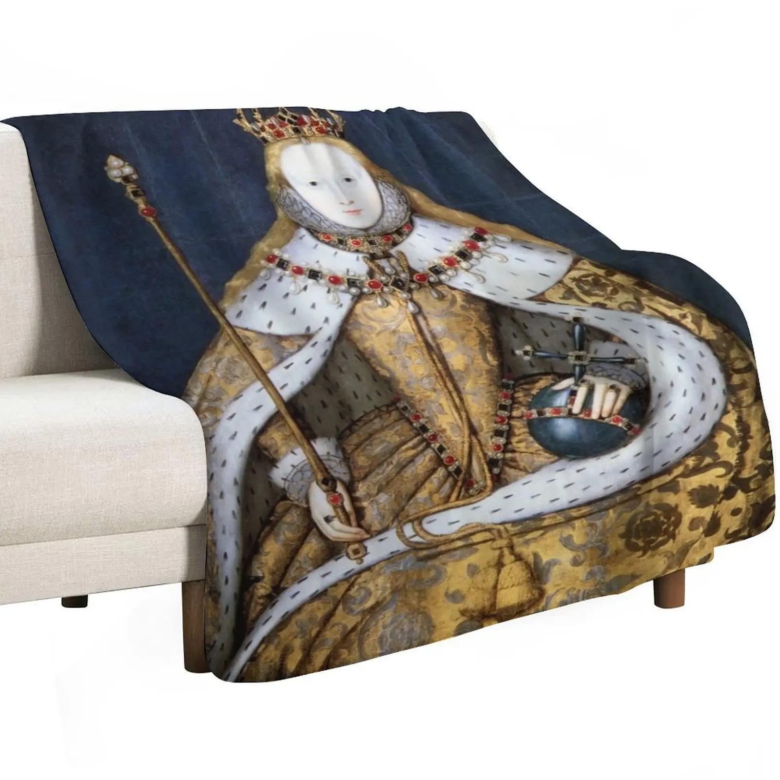Elizabeth I Coronation Portrait Throw Blanket Multi-Purpose Heavy funny gift Personalized Gift Beach Picnic Blankets
