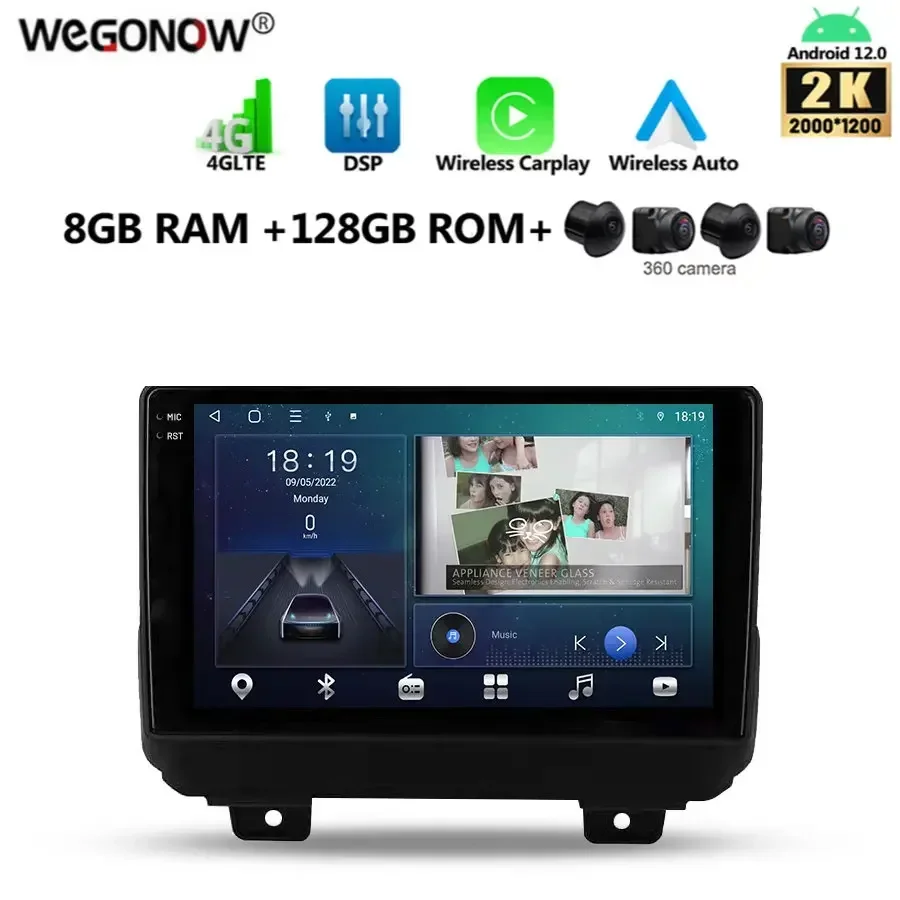 2000*1200 Carplay Auto Android 13.0 8G+128GB CanBus Car DVD Player GPS WIFI Bluetooth RDS Radio For Jeep Wrangler 4 JL 2018 2019