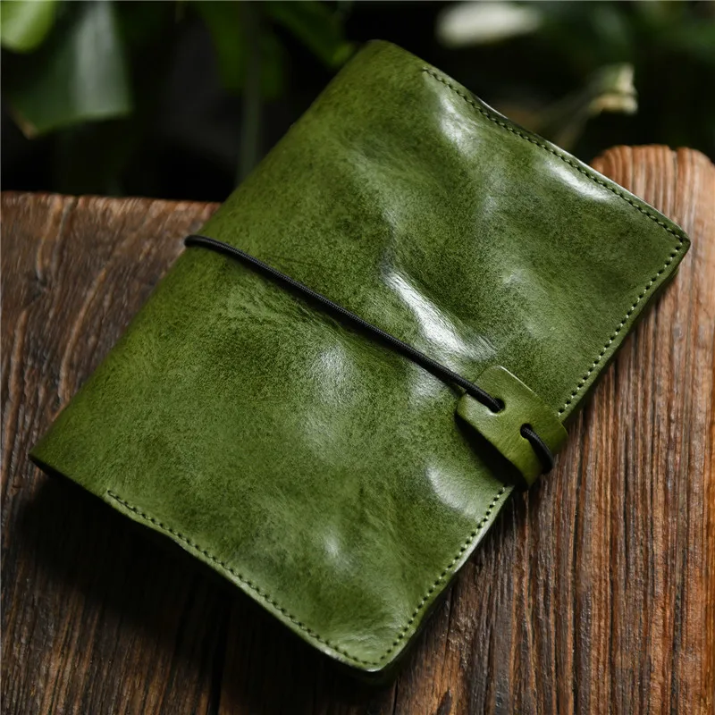 Vintage luxury genuine leather men\'s women\'s A6 notebook outdoor travel high quality real cowhide pleated diary coin purse