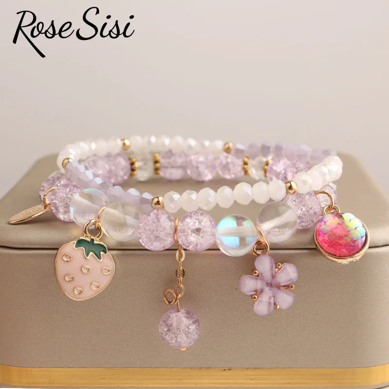 Rose sisi Korean Style summer fresh beach wind bracelet holiday beads bracelet for women elastic hand rope friendship jewelry