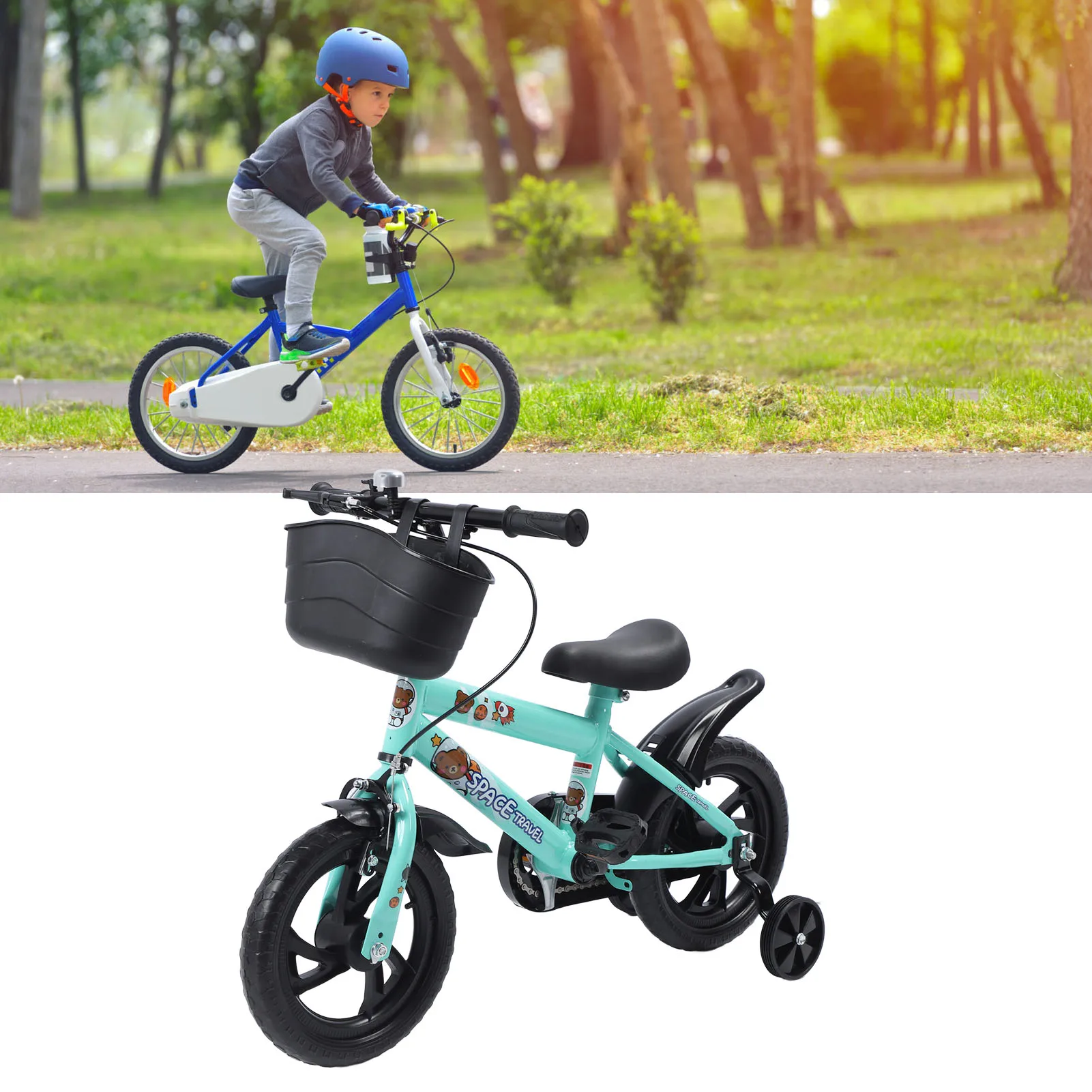 

12" Kids Bike with Training Wheels for 2-6 Years Old, High Carbon Steel Frame Adjustable Seat & Handlebars