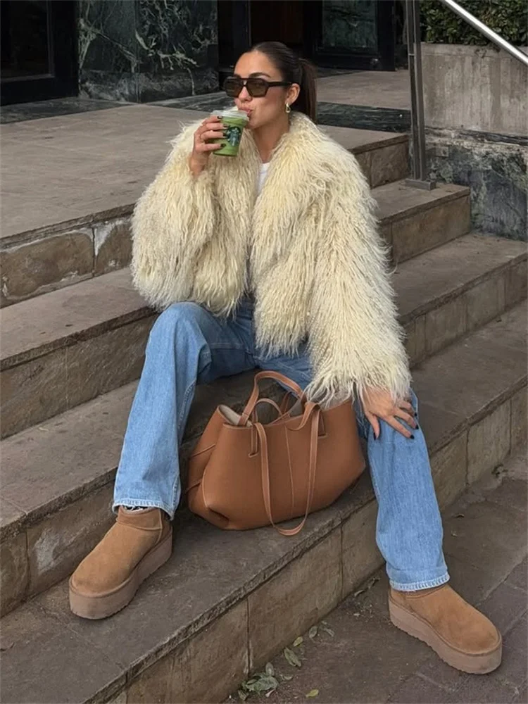 Tossy Female Winter Fur Feather Overcoat High Waist Loose Warm Long Sleeve Fashion Luxury Streetwear Ladies Faux Fur Outwear New