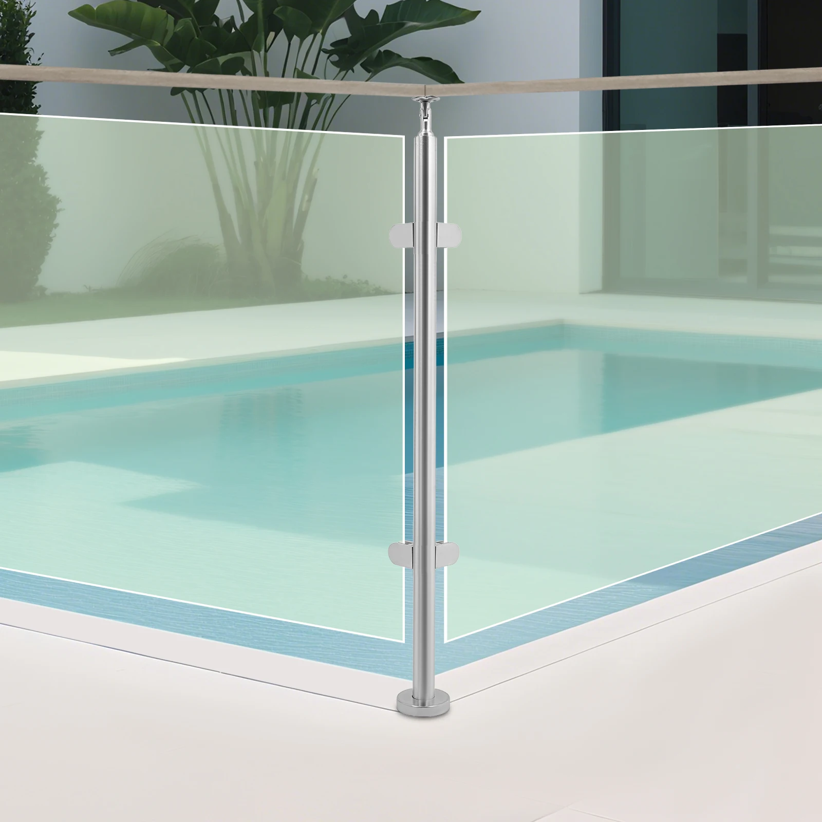 316 Stainless Steel Glass Railing Corner Post, Sanding Finish Balustrade Corner Support Column, Adjustable Rotating Top For 12mm Glass, Modern Balcony Stair Handrail Corner Bracket For Villa & Commercial Use