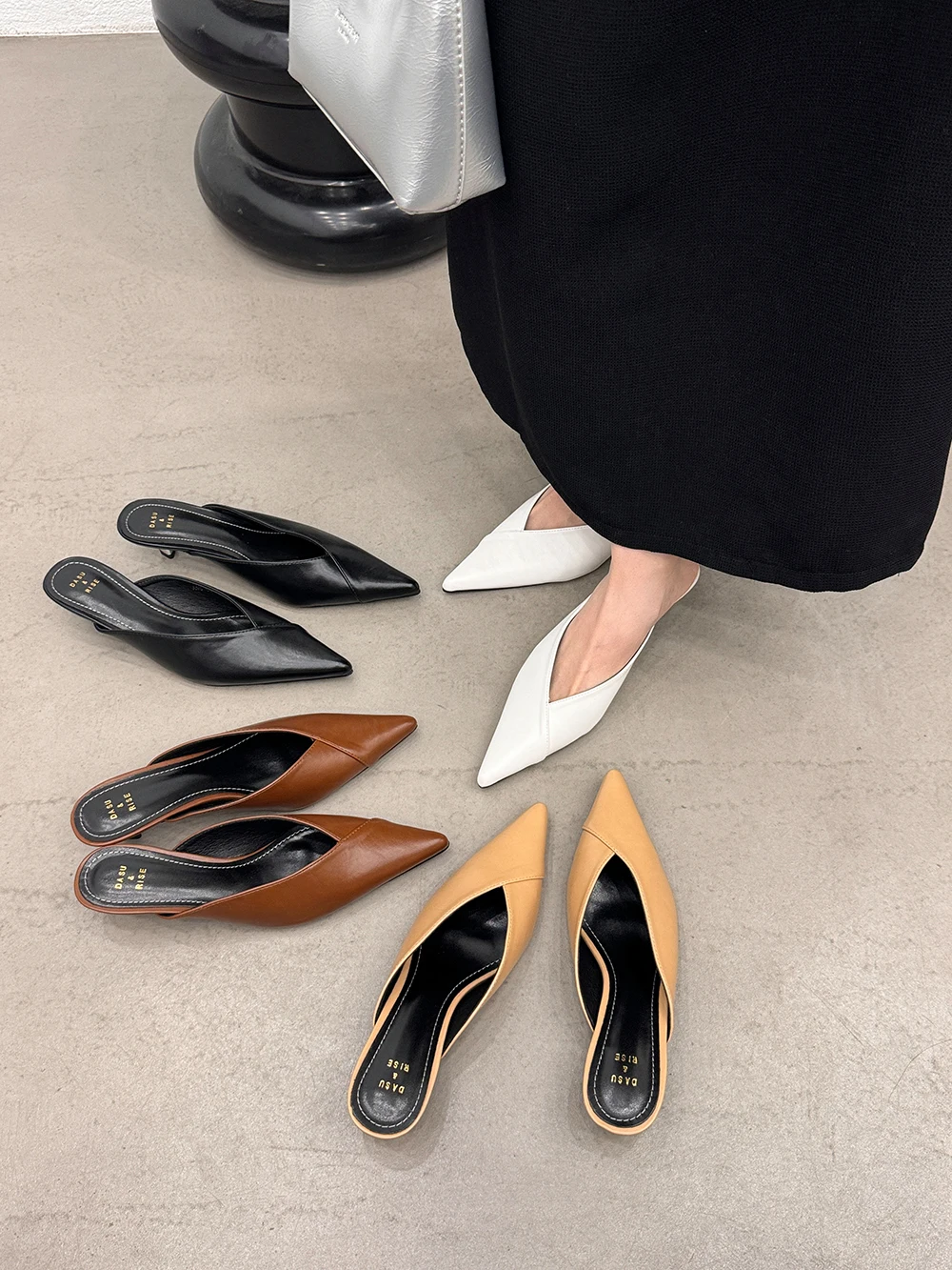 Fashion Women Slides Slippers Black White Red Yellow Casual Dress Shoes Thin Mid Heels Slip On Fashion Slides Mules Shoes 35-39