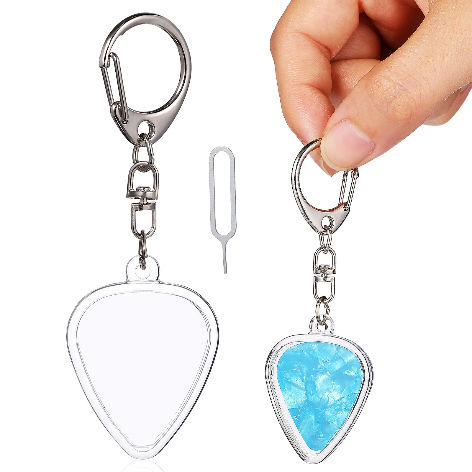 

Guitar Pick Holder Keychain Transparent Heart Shaped Guitar Pick Collection Box Man Guitarist Keychain Holder Case Bag Pick Box