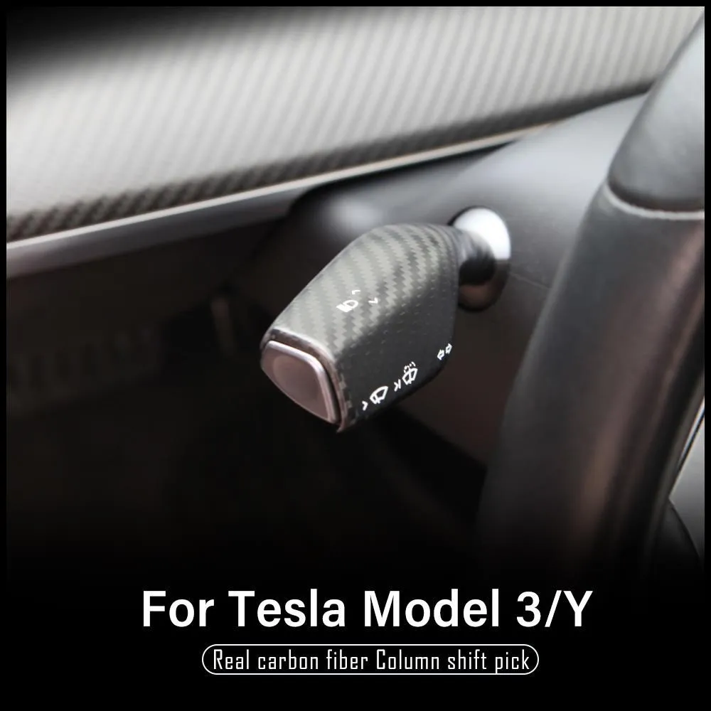 2pcs Real Carbon Fiber Column Shift Cover For Tesla Model 3/Y 2023 2022  Protective Cover Decorative Sticker Car Accessories