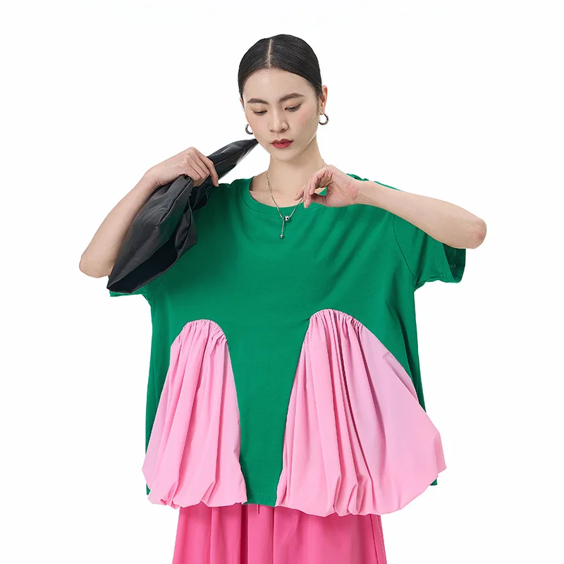 "تي شيرت صيفي كبير الحجم بجيب 2025 - بلوزة نسائية فضفاضة مقاس كبير"