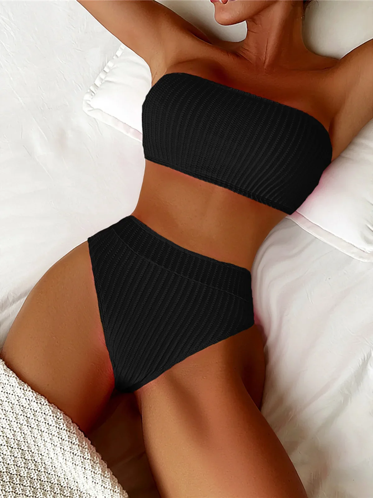 S - XL Bandeau Pomarszczony damski strój kąpielowy Bikini z wysoką talią Damskie stroje kąpielowe Dwuczęściowy zestaw bikini Strój kąpielowy K5904