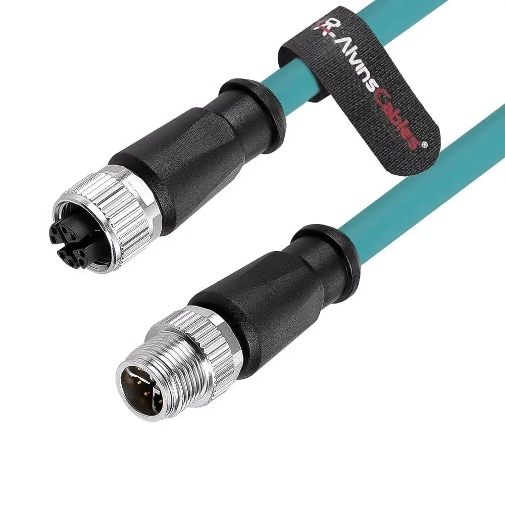 M12 X-Code 8 Pin to Female Ethernet Cable Cat6a Shielded for Cognex Basler Keyence Industrial Camera High Flex 49.2ft 15m Green