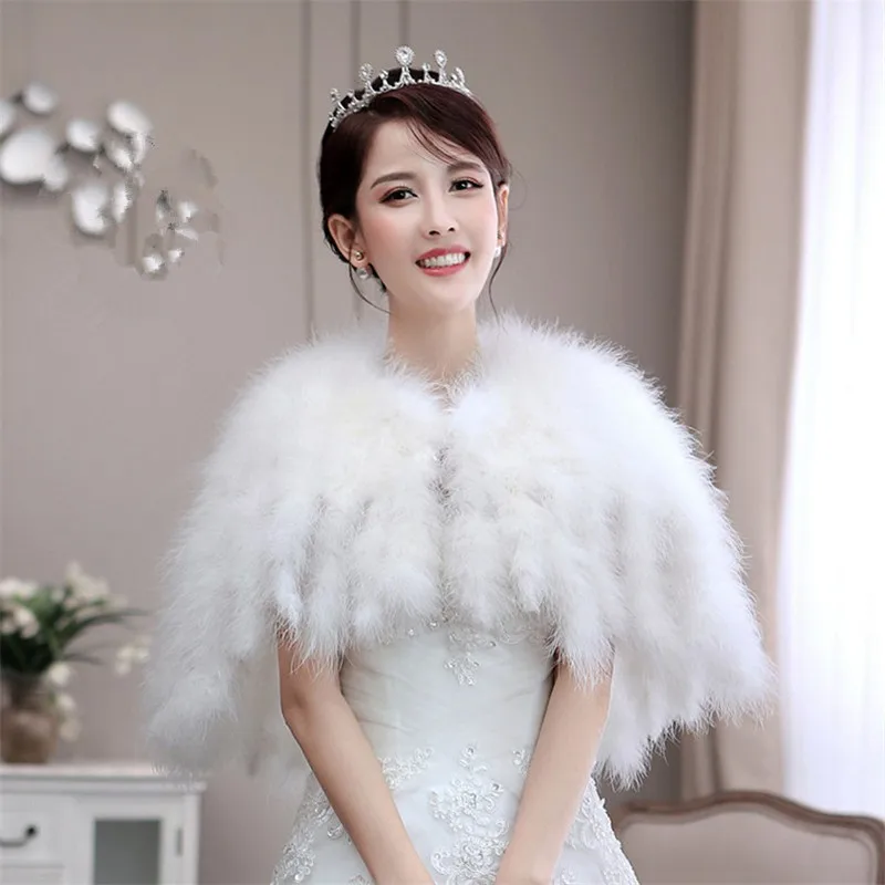 

Real Ostrich Feather Cape for Women Winter Warm Wedding Fur Cape Luxurious Boleros Bride White Ivory Shrug Bridal Party Shawl