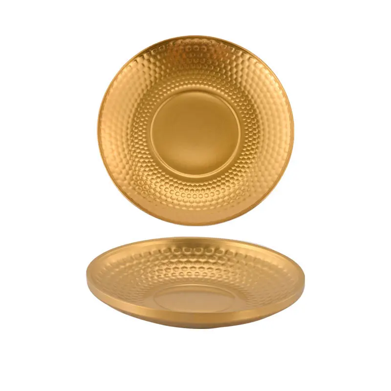 Hammer 304 stainless steel disc Commercial barbecue shop Golden shallow plate Snack dessert cake plate