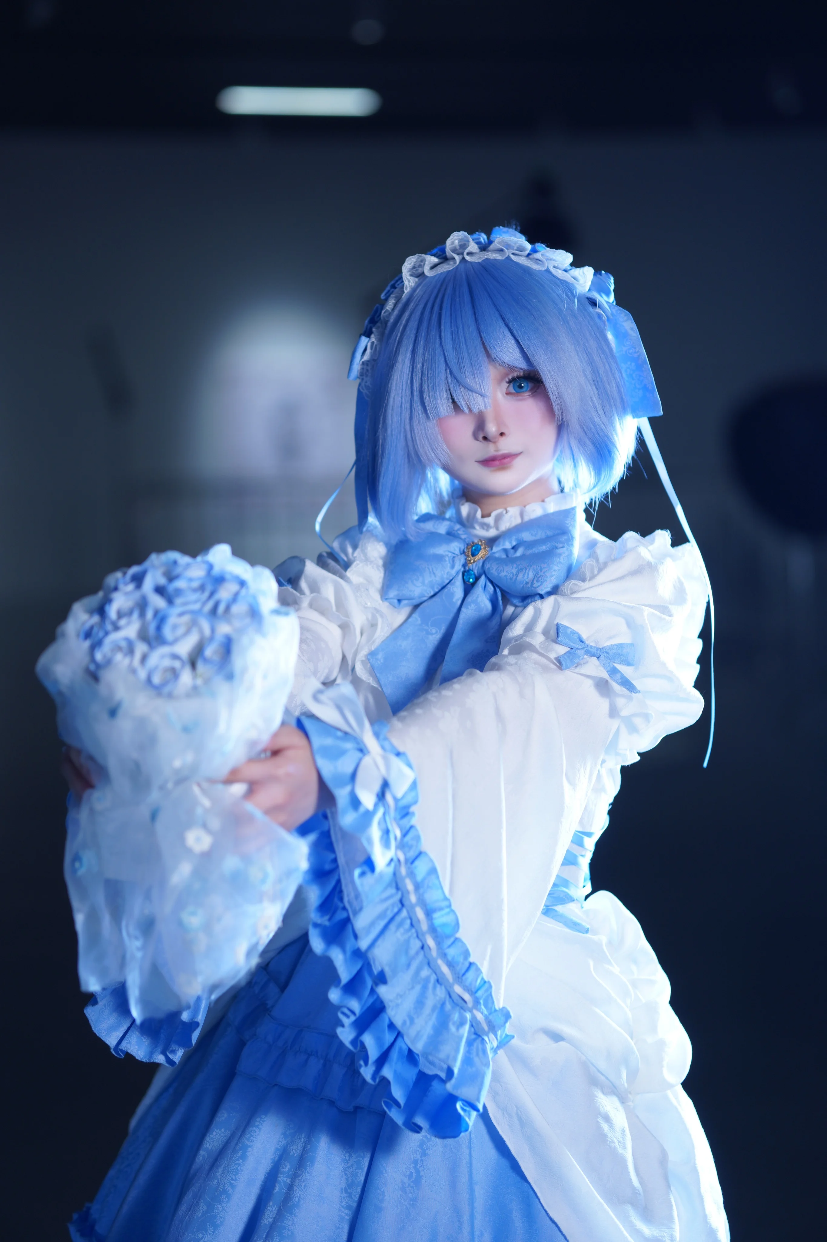 ゼロ 新しい Mooyiyi cos レム コスプレ衣装 ハロウィン クリスマス ロールプレイング パーティー コミック XS-L 青と白のかわいいドレス ロリータ