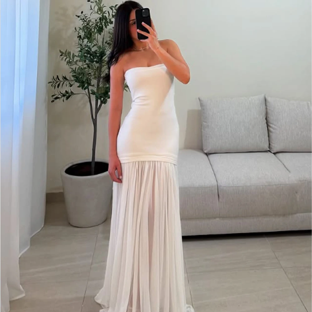 High Quality Customized Strapless Floor Length Sleeveless White Wedding Party Dresses Vestidos Para Bodas Mujer Invitada Vestido