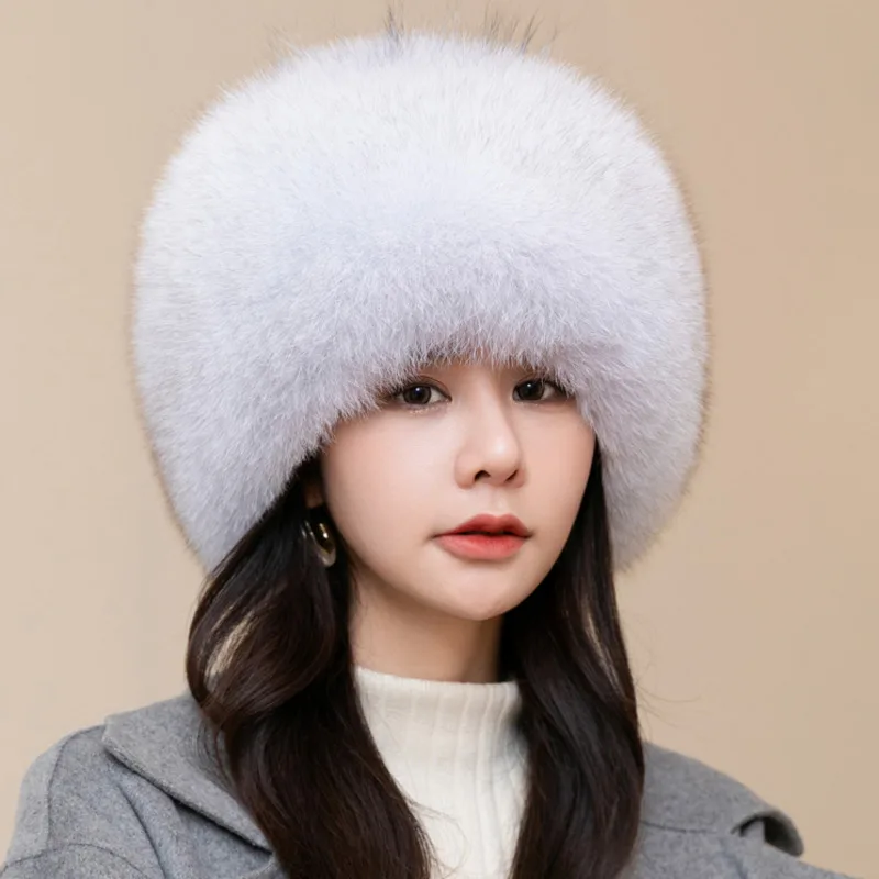 Real Fox Fur Hat Women's Winter Skiing Hat Ladies Thick Real Fur Snow Caps Fashion Beanies Hats Outdoor Ear Protection Cap