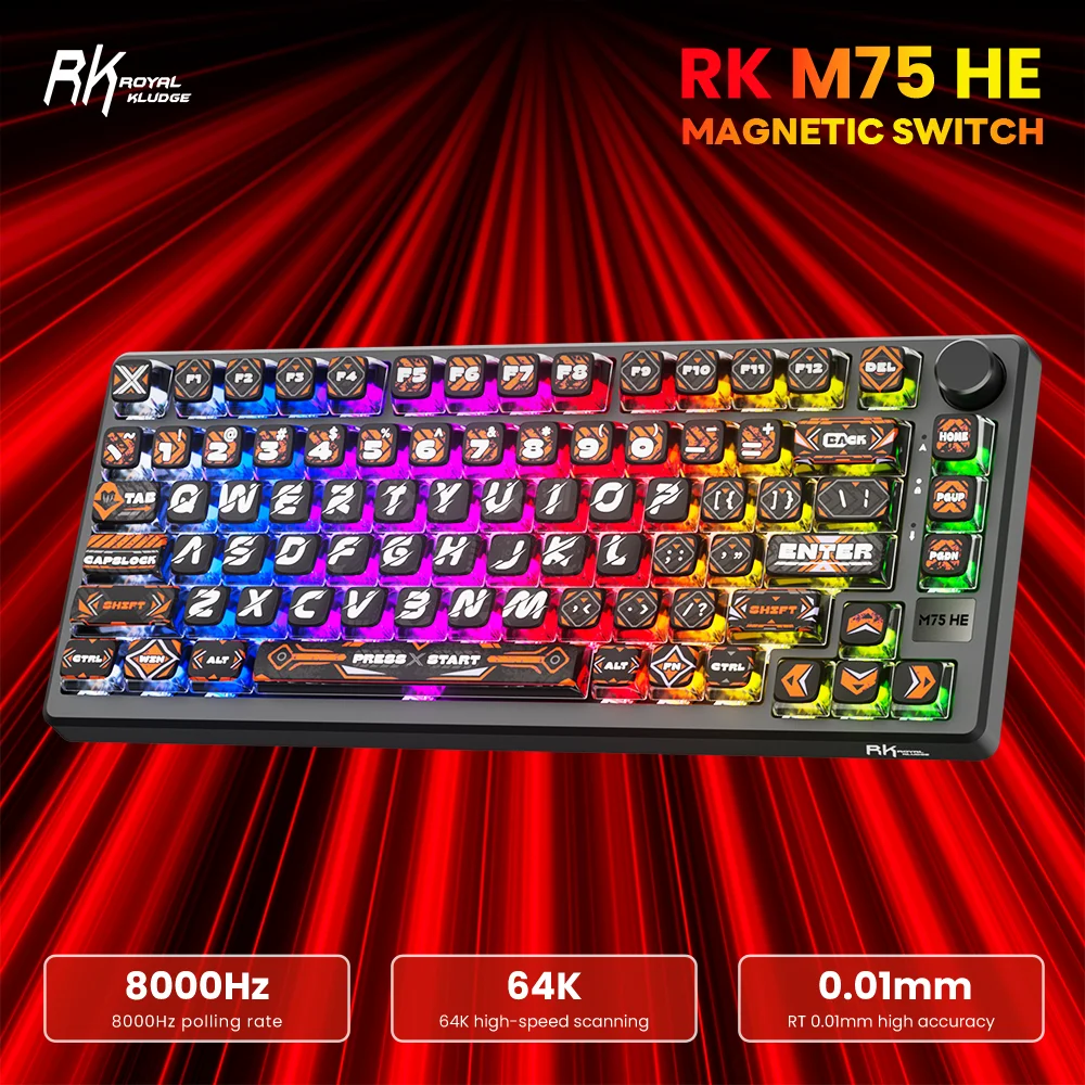 RK ROYAL KLUDGE M75 HE Gamer Magnetische Tastatur 81 Tasten PBT RGB Wired Dichtung E-Sport Mechanische Tastatur RT0,01 mm 8000 Hz 0,125 ms