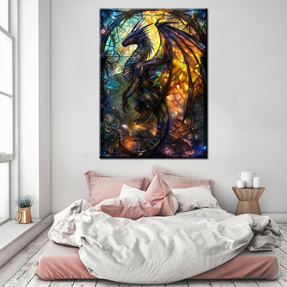 Interior Artwork Wall Arts Poster Painting Purple Dragon Majesty Vibrant Celestial Azure Majesty Dragon Home Decor Picture Print