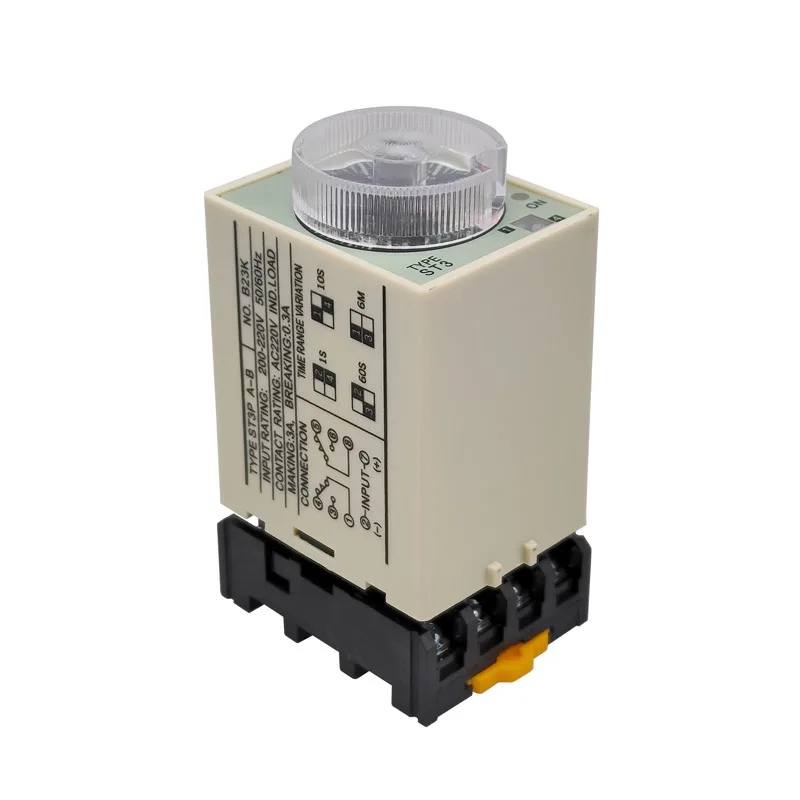 ST3PA-A/B/C/D/E/F/G Time Relay With Base Socket Power On Time Delay 8 Pins Off Delay Timer Relay AC 220V DC12V 24V