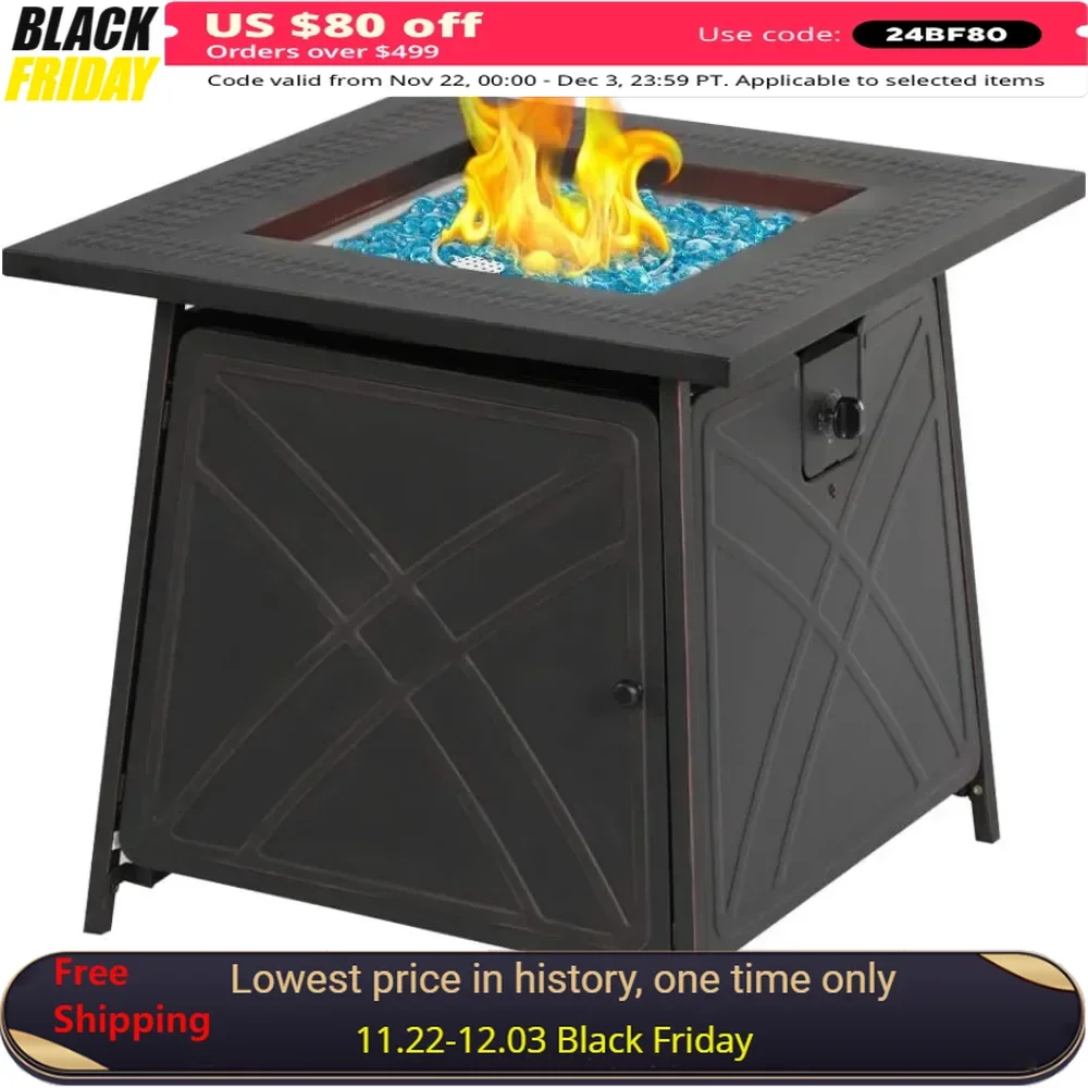 

28 Inch Fire Pit Table, 50,000 BTU, Auto-Ignition, CSA Certification Approval, Steel Tabletop, Square Propane Gas Fire Pit Table