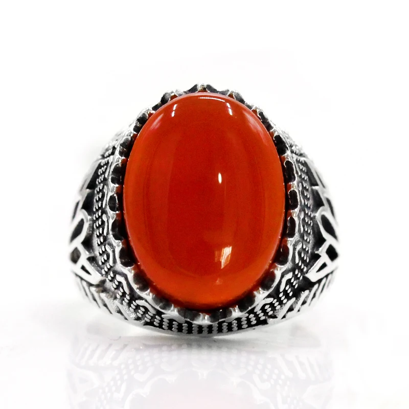 خاتم فضة إسترليني للرجال والنساء ، خاتم مصنوع يدويًا ، فاسق عتيق ، عقيق أحمر طبيعي ، مجوهرات أنيقة ، هدايا عيد الميلاد #4