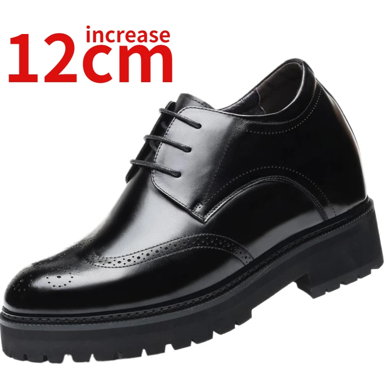 

Height Increasing Shoes for Men's Increased 12cm Carved Design Thick Platform Elevator Shoes Genuine Leather Wedding Dress Shoes