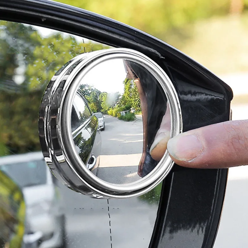 

2Pcs Car Round Frame Convex Wide-angle Clear Rearview Auxiliary Car Mirror 360 Degree Blind Spot Mirror Adjustable Driving