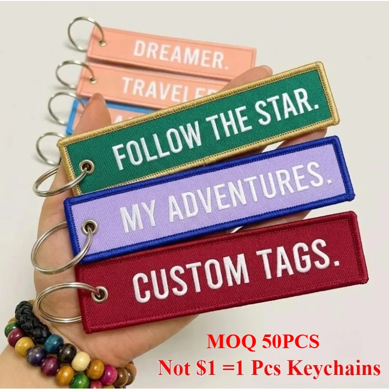 Custom Embroidery Keychain MOQ 50PCS Personalized Woven Keyring Custom Logo Fabric Keychain Bag  Wholesale Supplier Free Design