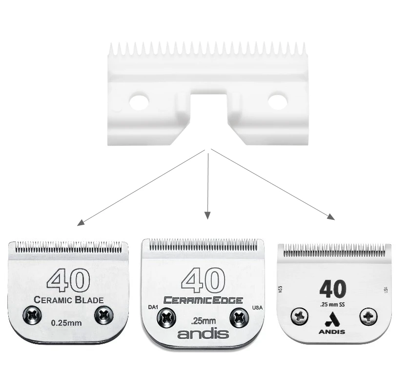 شفرة كليبرز خشنة بحافة 25 سنًا من السيراميك متوافقة مع موديل شفرات Andis القابلة للفصل # 40 و # 40SS