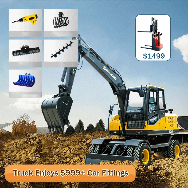 Best Price 8Tonne Mini Digging Sd90w Wheel Excavator With Imported Pump For Sale