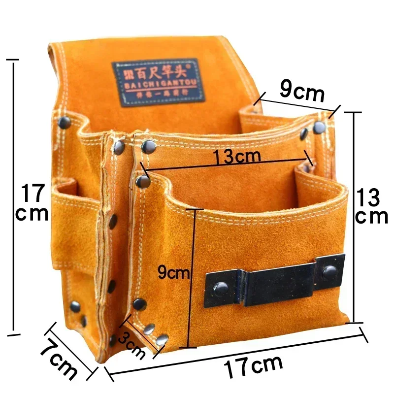 New Waist Bag Woodworking Nail Cowhide Special Wear-resistant Tool Waterproof Construction Sites Multi-functional Waist Men\'s