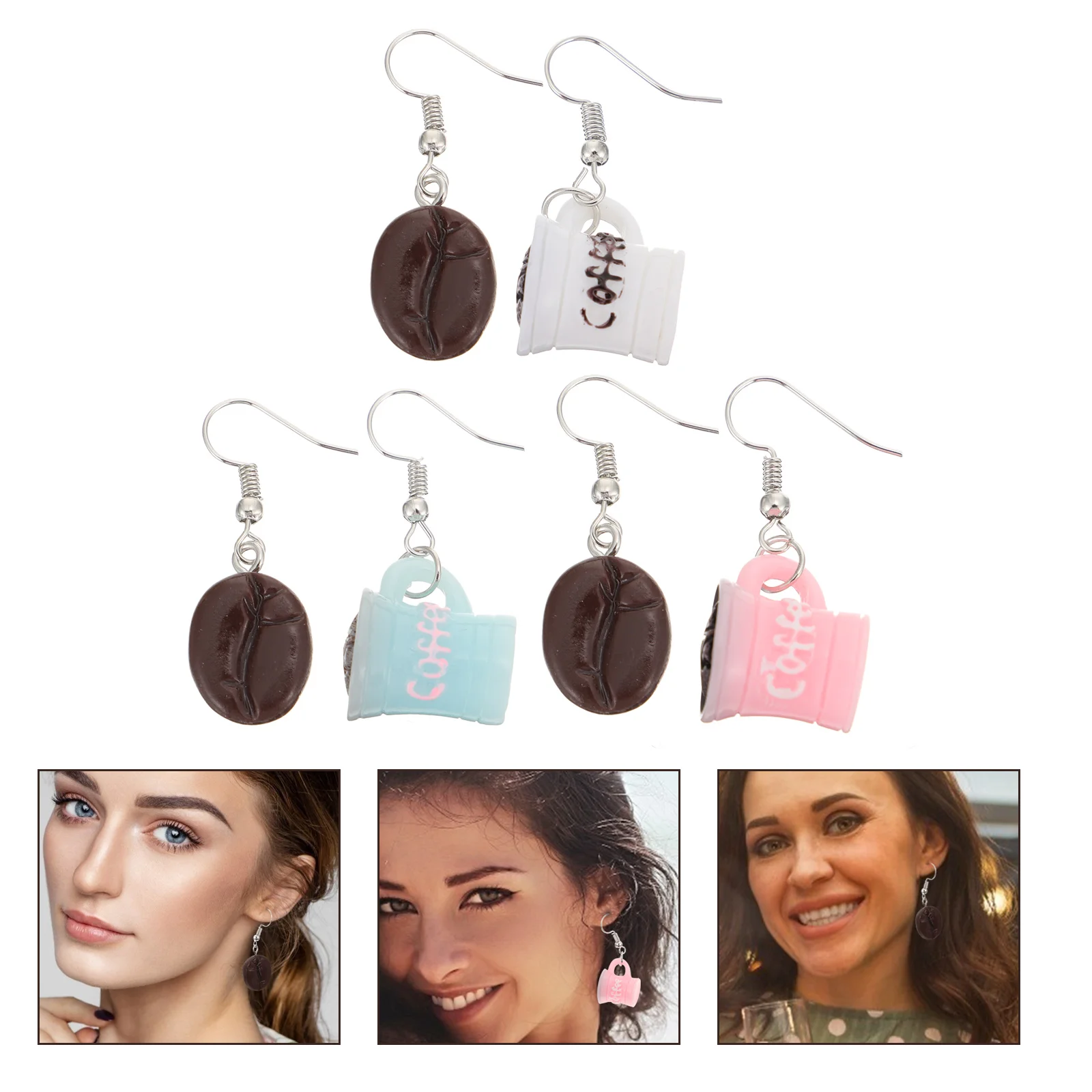 

3 Pairs Trendy Coffee Bean Earrings Fashion Accessories Hanging Cup Resin Women Miss
