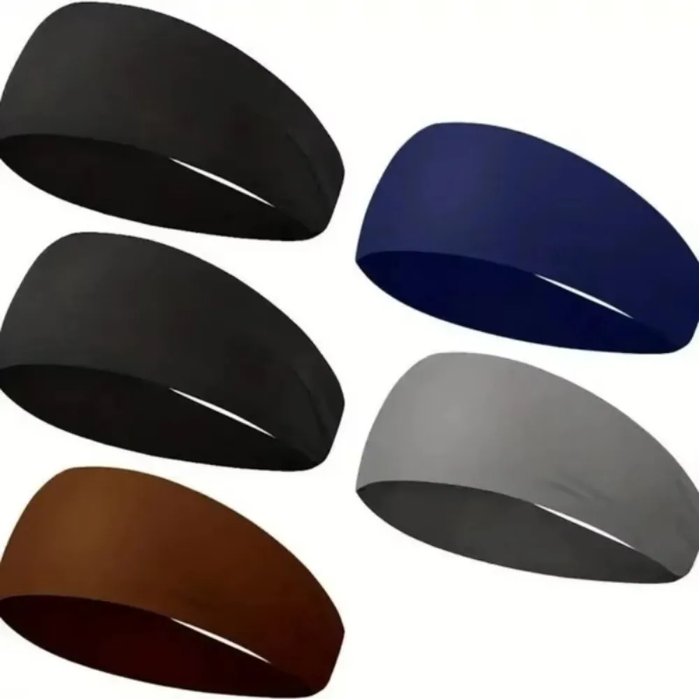 New Stretch Fabric Sports Headband Wide Band Sweat Absorbent Workout Headband Soft Touch Solid Color Head Wrap Running Training