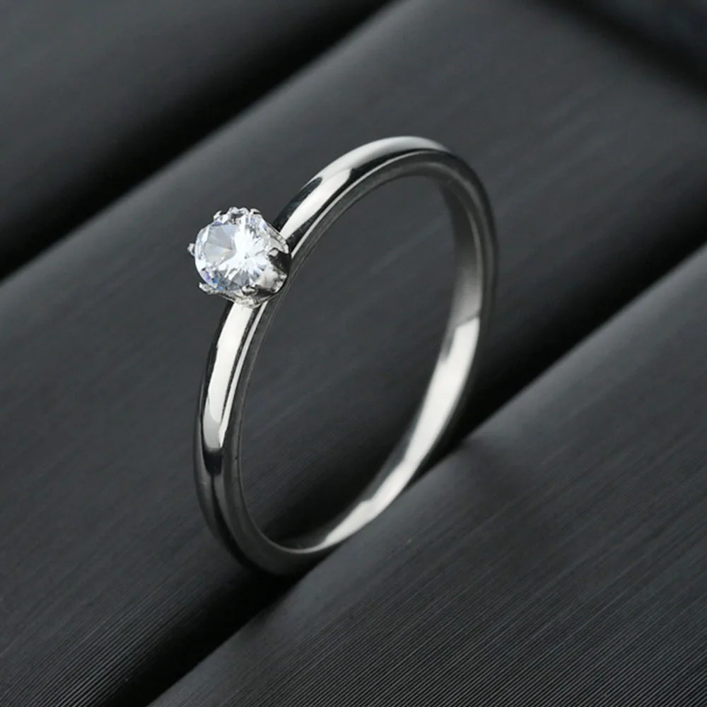 Anillo de circón redondo para mujer, sortija de compromiso de cristal, Color plateado, Estilo Vintage