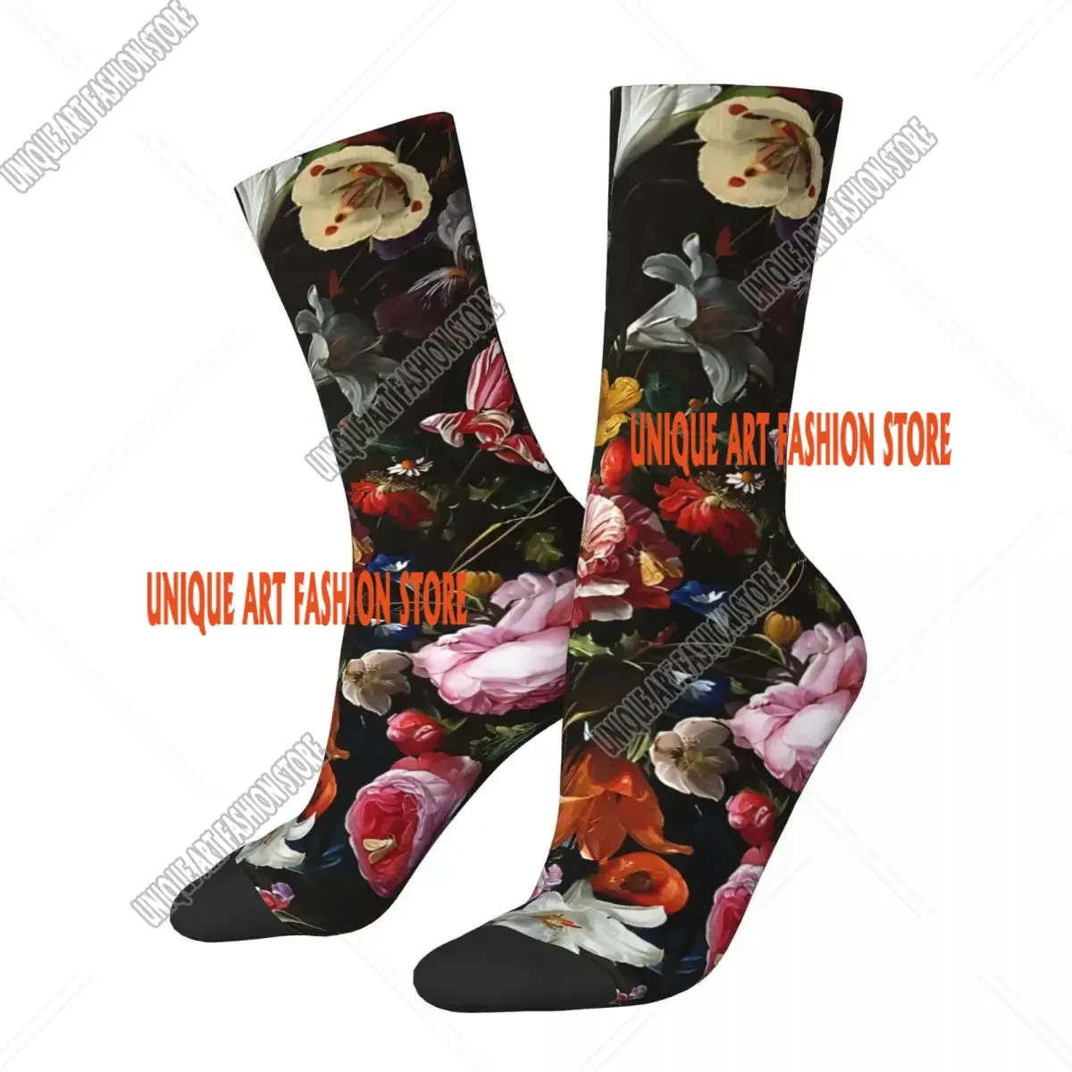 Dutch Midnight Botanical Night Garden Men's Socks Vintage Harajuku Street Style Novelty Seamless Crew Sock