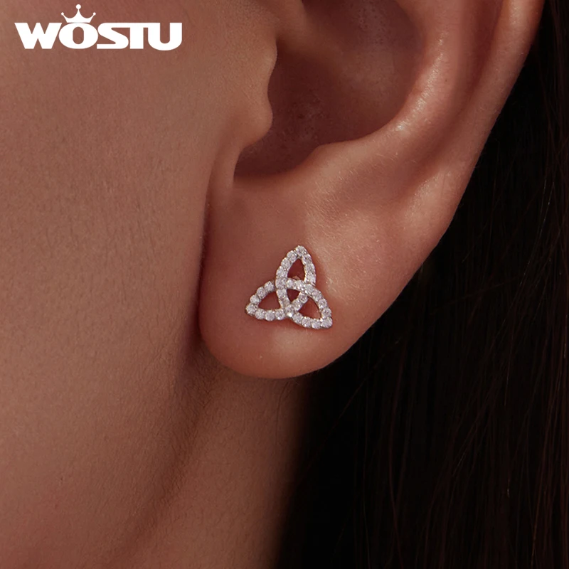 

WOSTU однотонные серьги-гвоздики из стерлингового серебра 925 пробы с клевером, уникальные серебряные серьги-гвоздики с трилистником и ювелирными изделиями CZ, подарок для нее ​