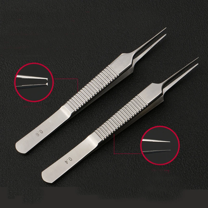 Fine plastic tweezers stainless steel ophthalmic microsurgery for double eyelid surgery tools with hooked toothless fat tweezers